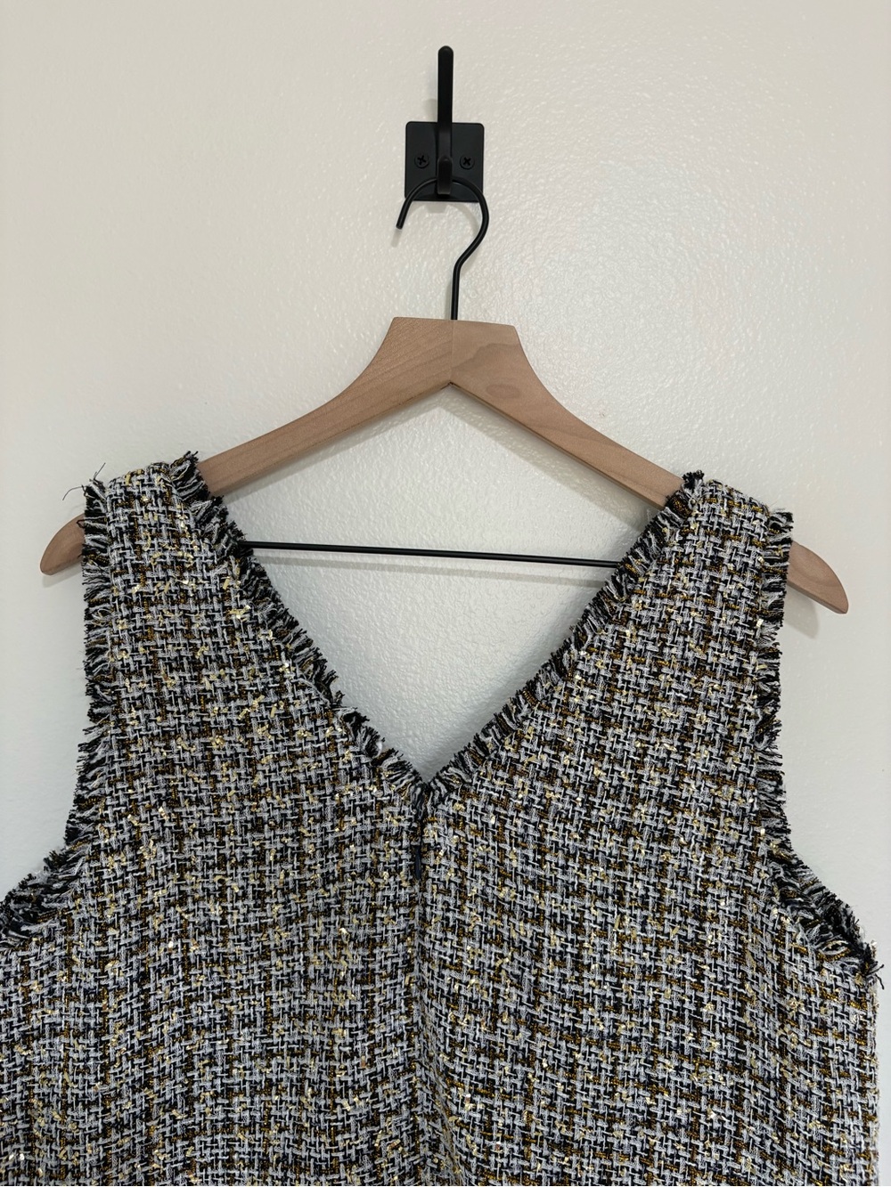 Ann Taylor LOFT Metallic Tweed Sleeveless V-Neck Shift Dress Preppy Navy 10 - Picture 7 of 10